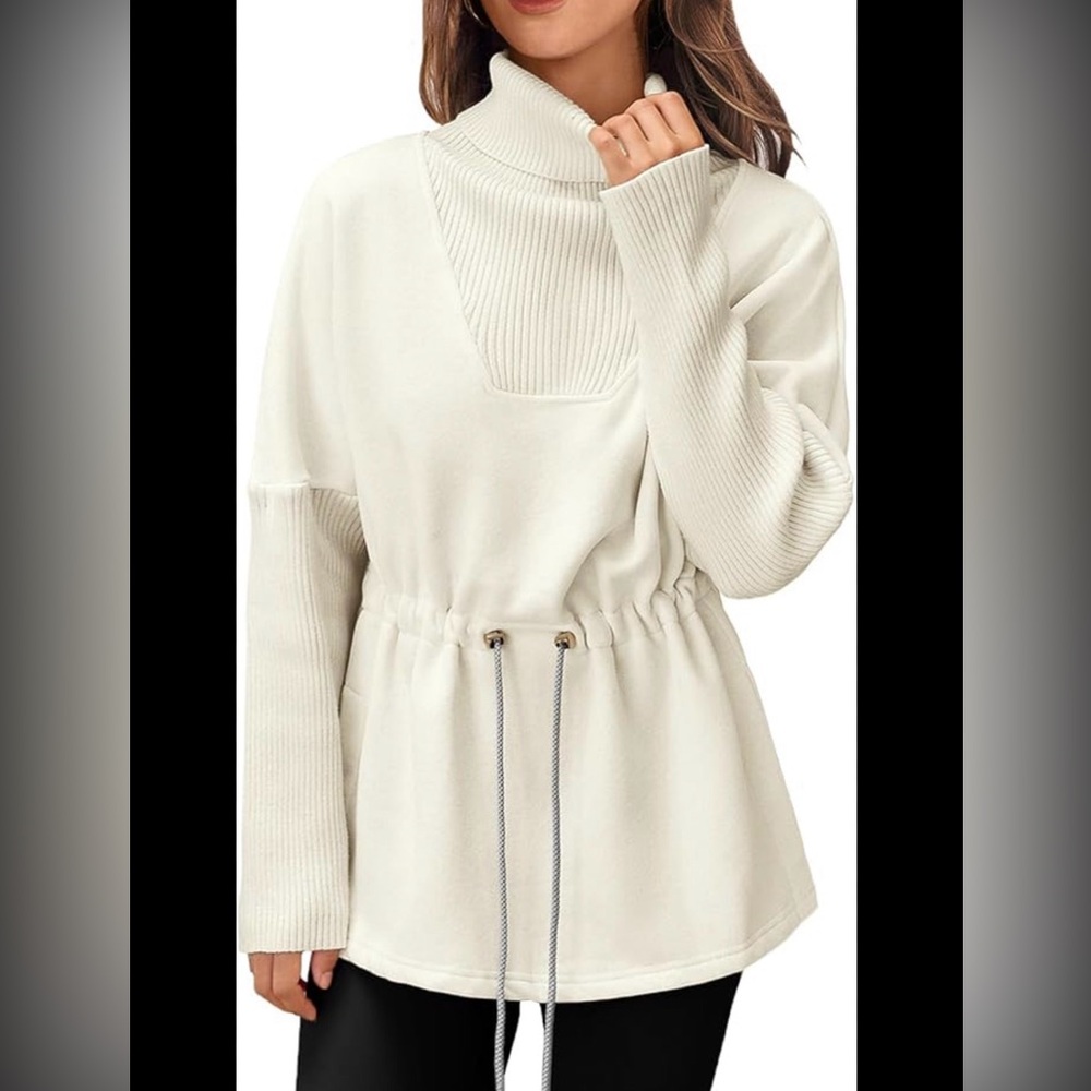 Cream‎ turtleneck sweater adjustable waist